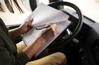 side view professional female driver truck